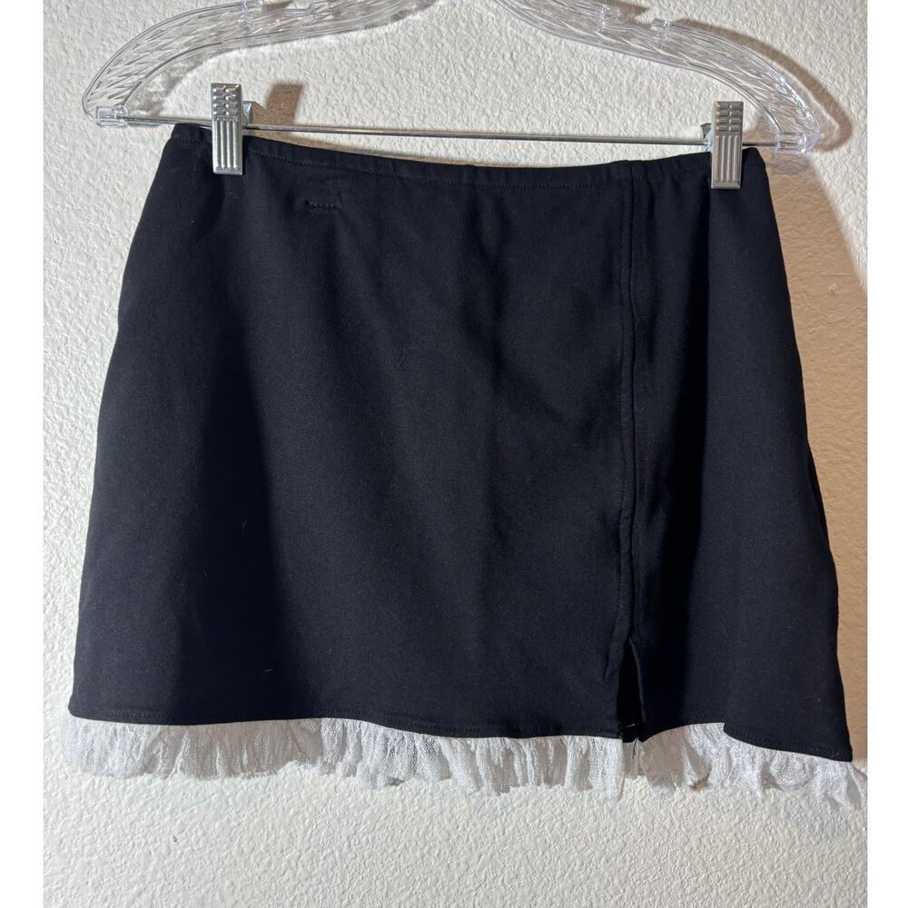 I JOAH Jrs Size L Black Y2K Mini Skirt White Lace Trim Pull-On Elastic Waist